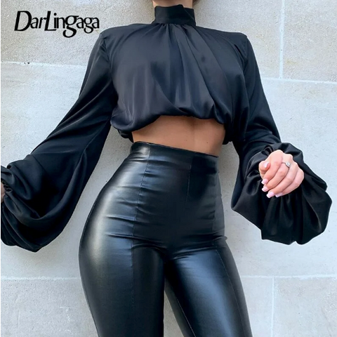 Fashion Chic Satin High Neck Blouse Shirt