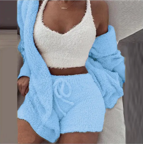 Fluffy Three Piece Set Lounge Sexy Outfits