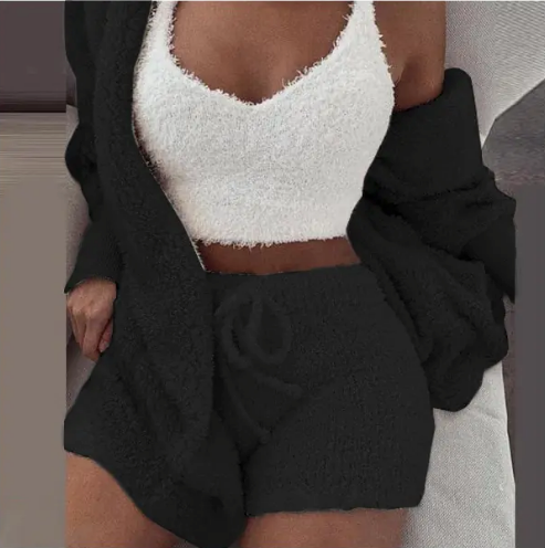 Fluffy Three Piece Set Lounge Sexy Outfits